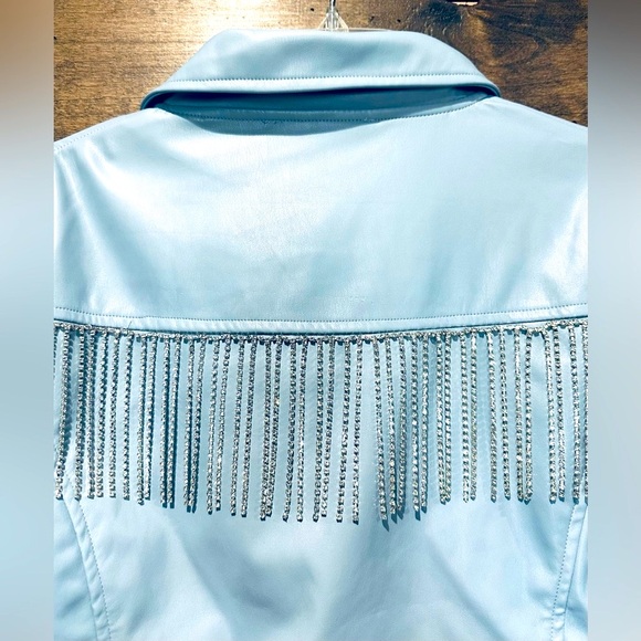 NWOT Blue B Cowgirl Rhinestone Fringe Faux Leather Jacket - Picture 10 of 15